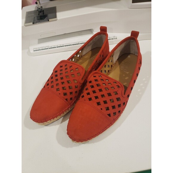 NEW Franco Sarto Red Cutout Nubuck Leather Flat Espadrilles Size 9 Weather Proof - Picture 1 of 7